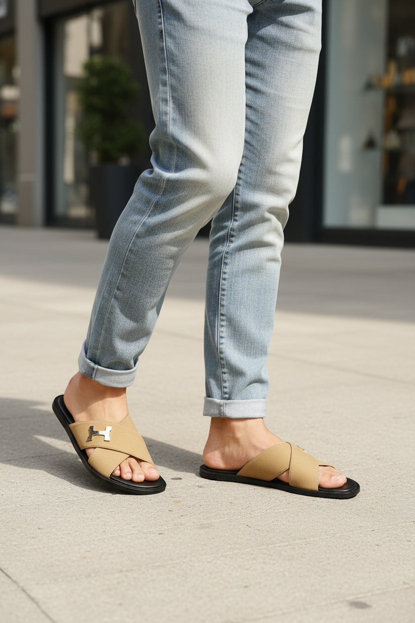 Hermes up sued slide - fawn. (Inspired by Hermes Paris)